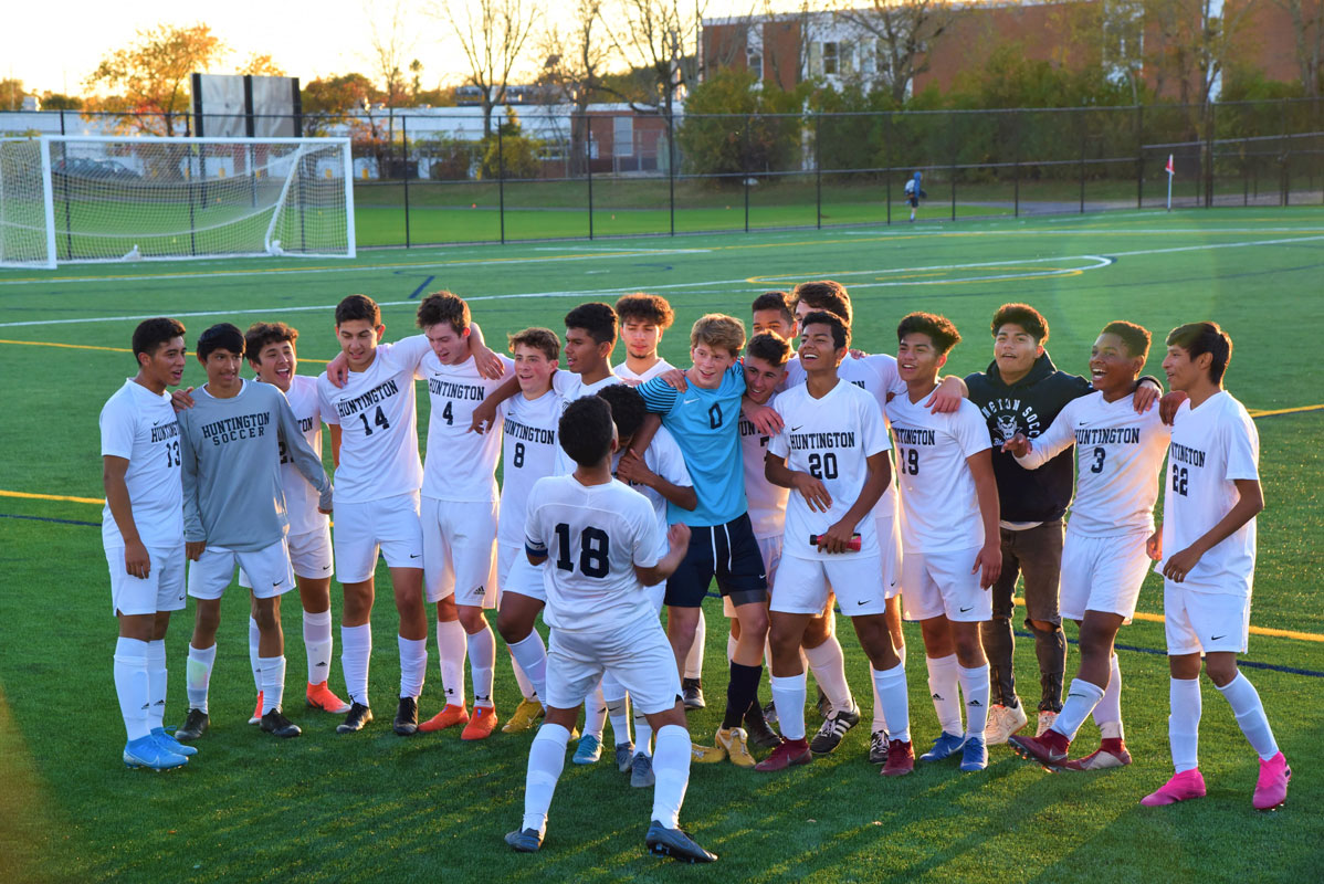 Led by Brian Contreras, the Blue Devils seranaded their fans with chants of Huntington, Huntington, Huntington after the game.