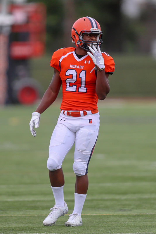 Huntington alum Jared Leake in action for Hobat College's football team