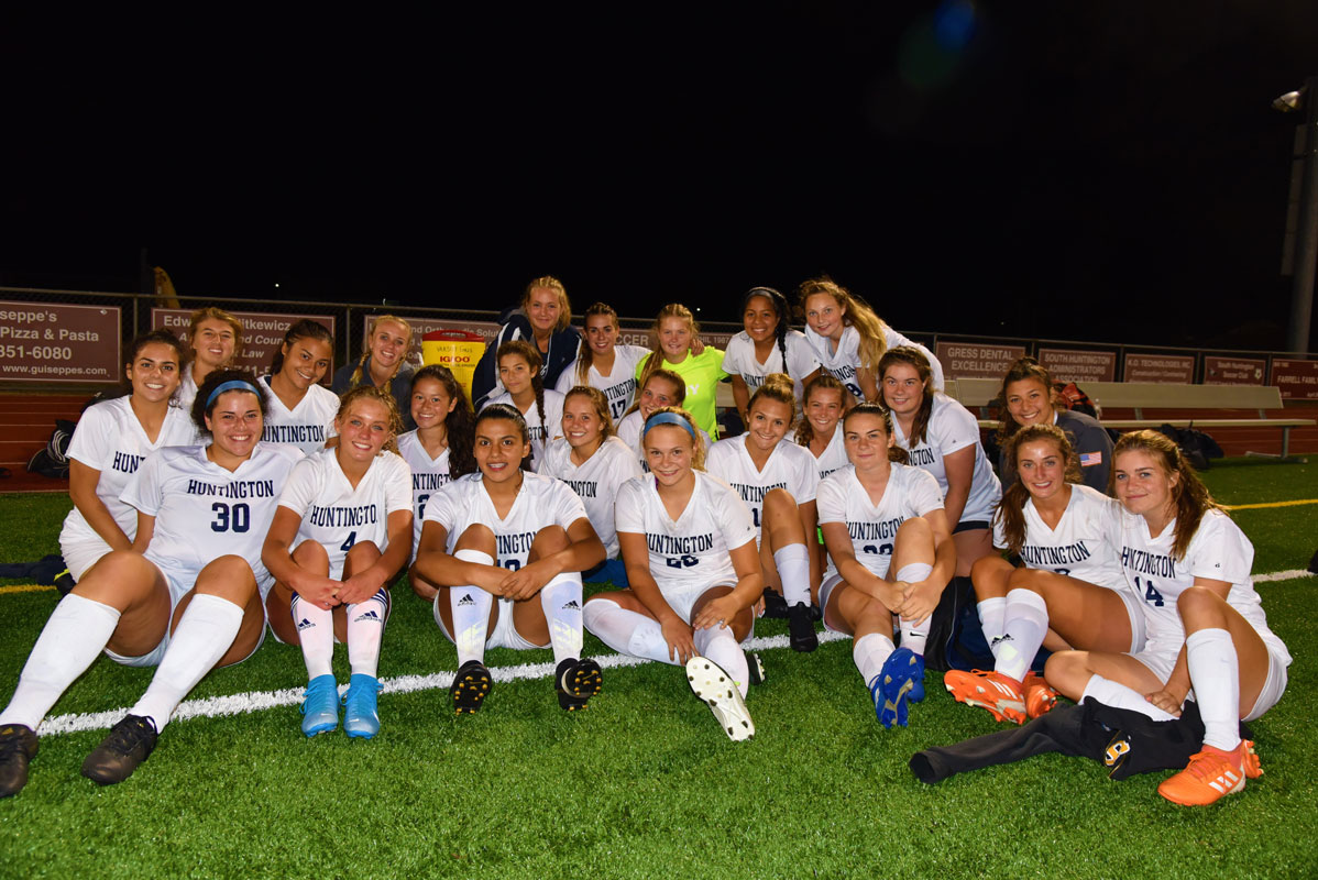The Huntington varsity girls' soccer team battled Walt Whitman to a 100-minute scoreless tie 