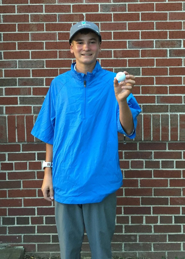  Huntington freshman Patrick Sclafani holds the hole in one ball in 2016 