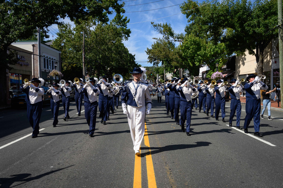 The Huntington Blue Devil Marching Band led the way in the Homecoming Day parade. (Darin Reed photo)