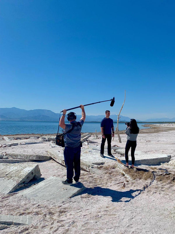 Huntington alum Hailey Treanor at work on location 