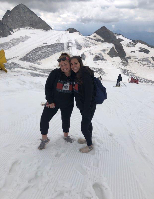 Eliza Walther (right) on top of a glacier in Austria.