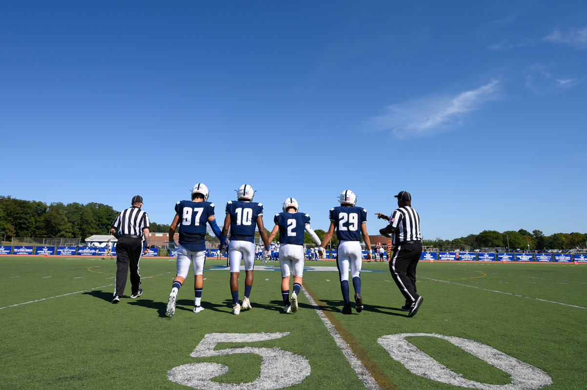 Huntington football team captains Jon Koumas, Jaylen Bush, Aedan McDonald and Lex Colato. (Darin Reed photo)