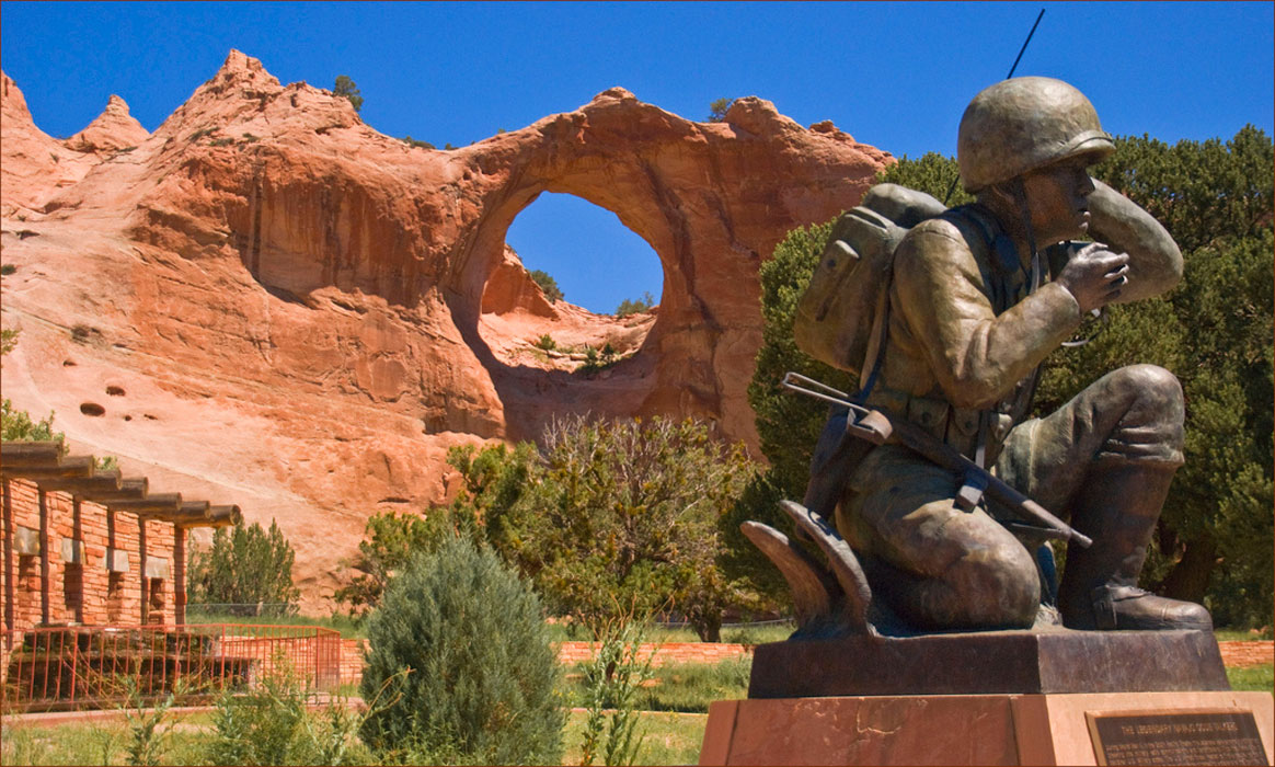 A statue dedicated to the Navajo code talkers in Arizona