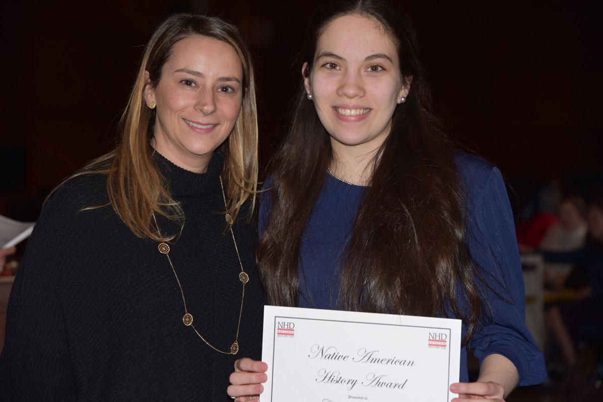 Native American History Award recipient Cassidy Casabona with teacher Lauren Desiderio 