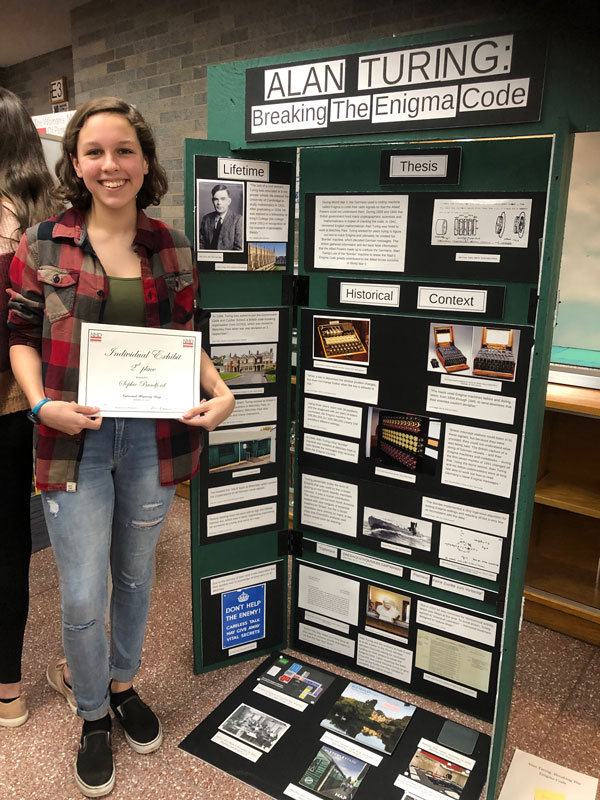Huntington freshman Sophie Bradford with her award winning individual exhibit project 