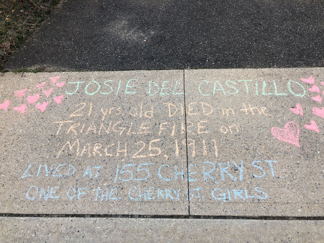 Finley teacher Kim Schiller's former students chalked remembrances.
