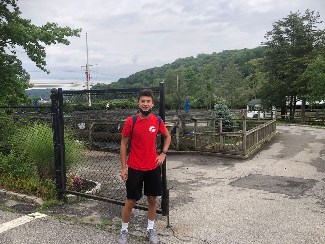 Huntington's Aaron Chin at the Cold Spring Harbor Fish Hatchery & Aquarium 