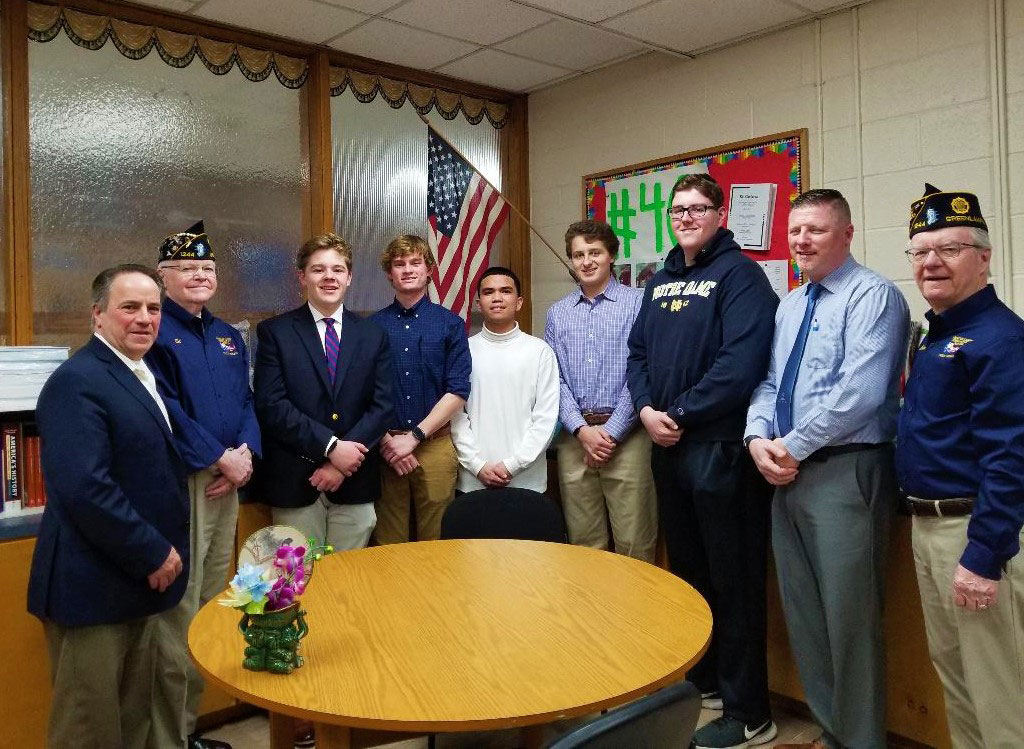 Huntington students and school officials with American Legion Greenlawn Post members.