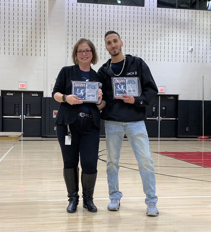  Suffolk Girls' Coach of the Year Michelle O'Brien with Lindenhurst's Joe Bordonaro, who won boys' coach of year honors. 