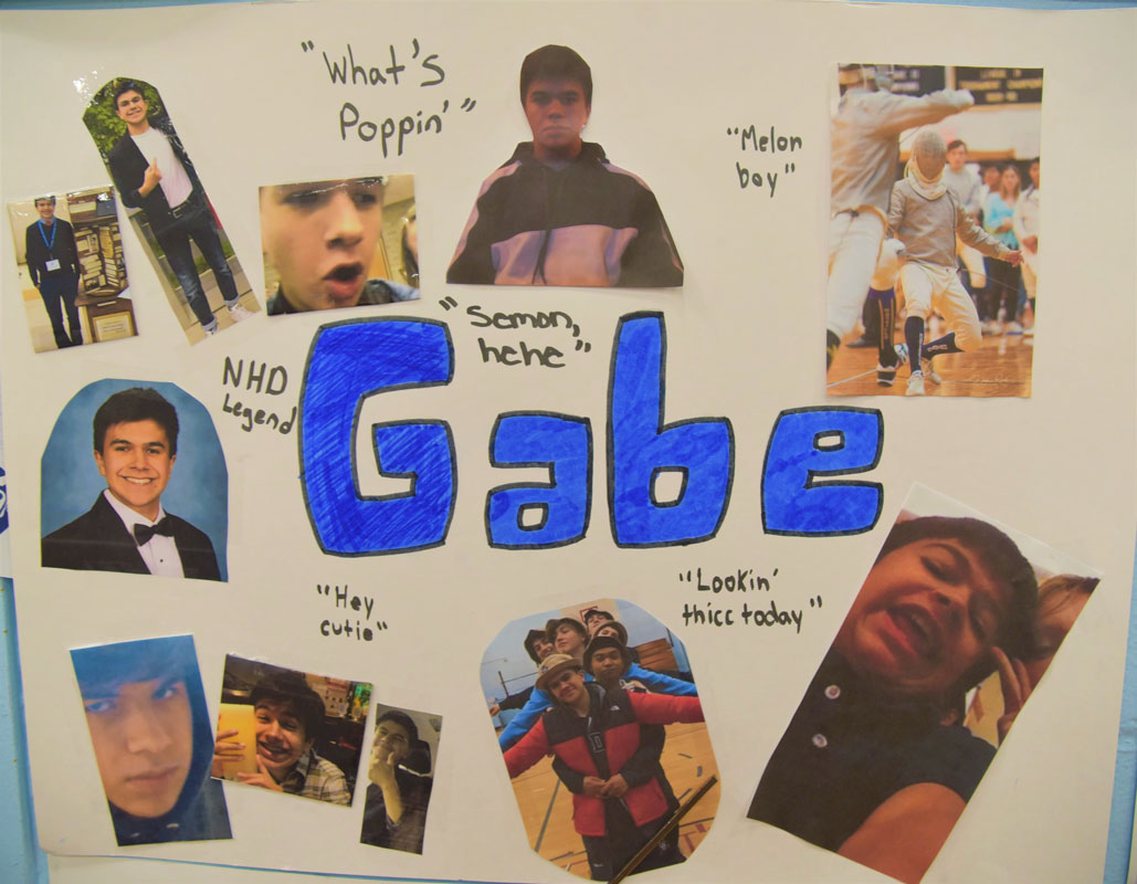Posters celebrating the career of each senior were affixed to the gym wall.