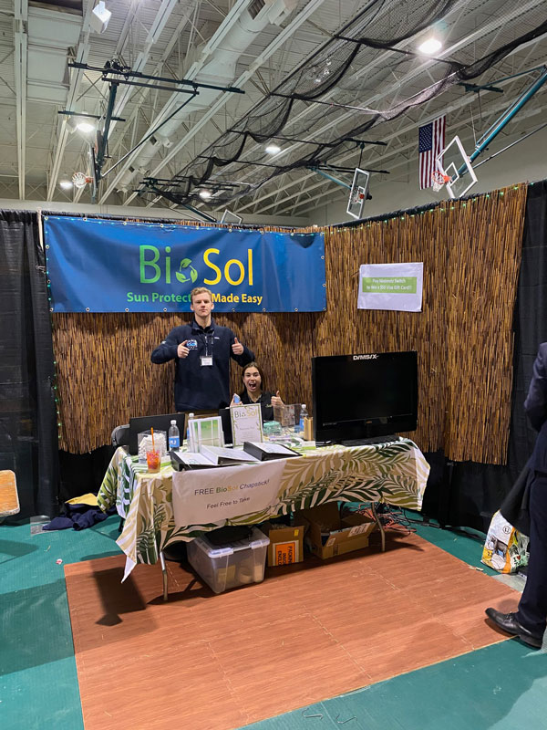 Chris Weber and Marissa Stafford staff the BioSol company trade show booth.