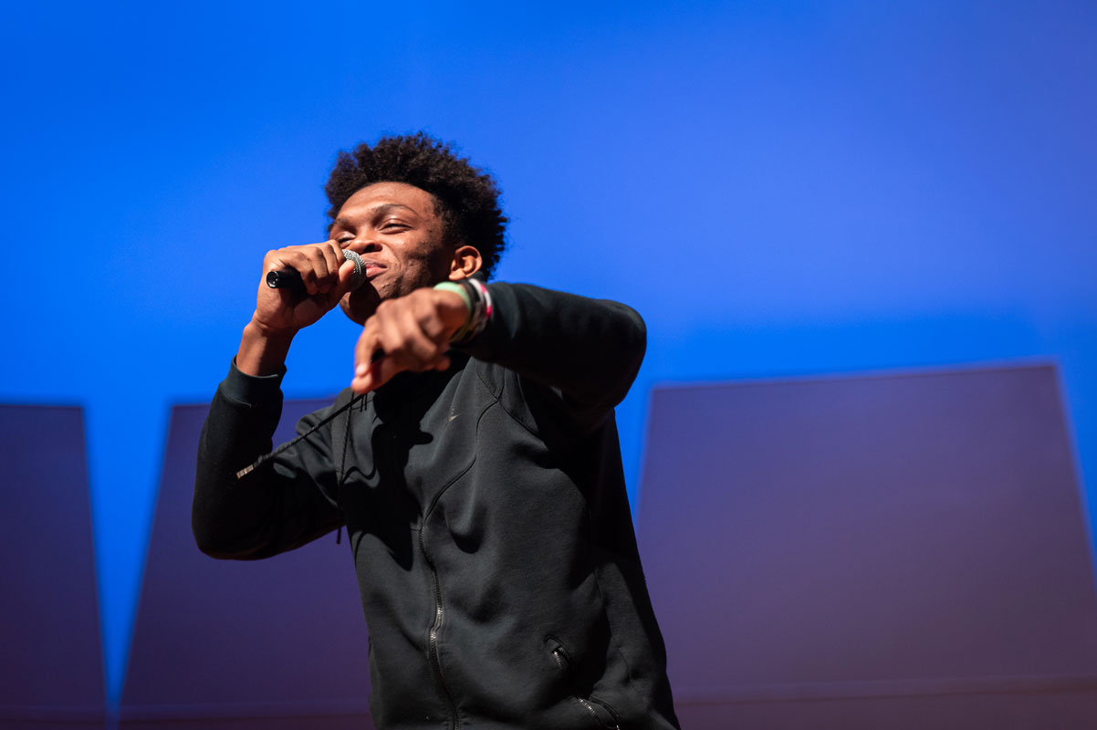 Chad Rowe performing at last winter's K-Factor talent show. (Darin Reed photo.)