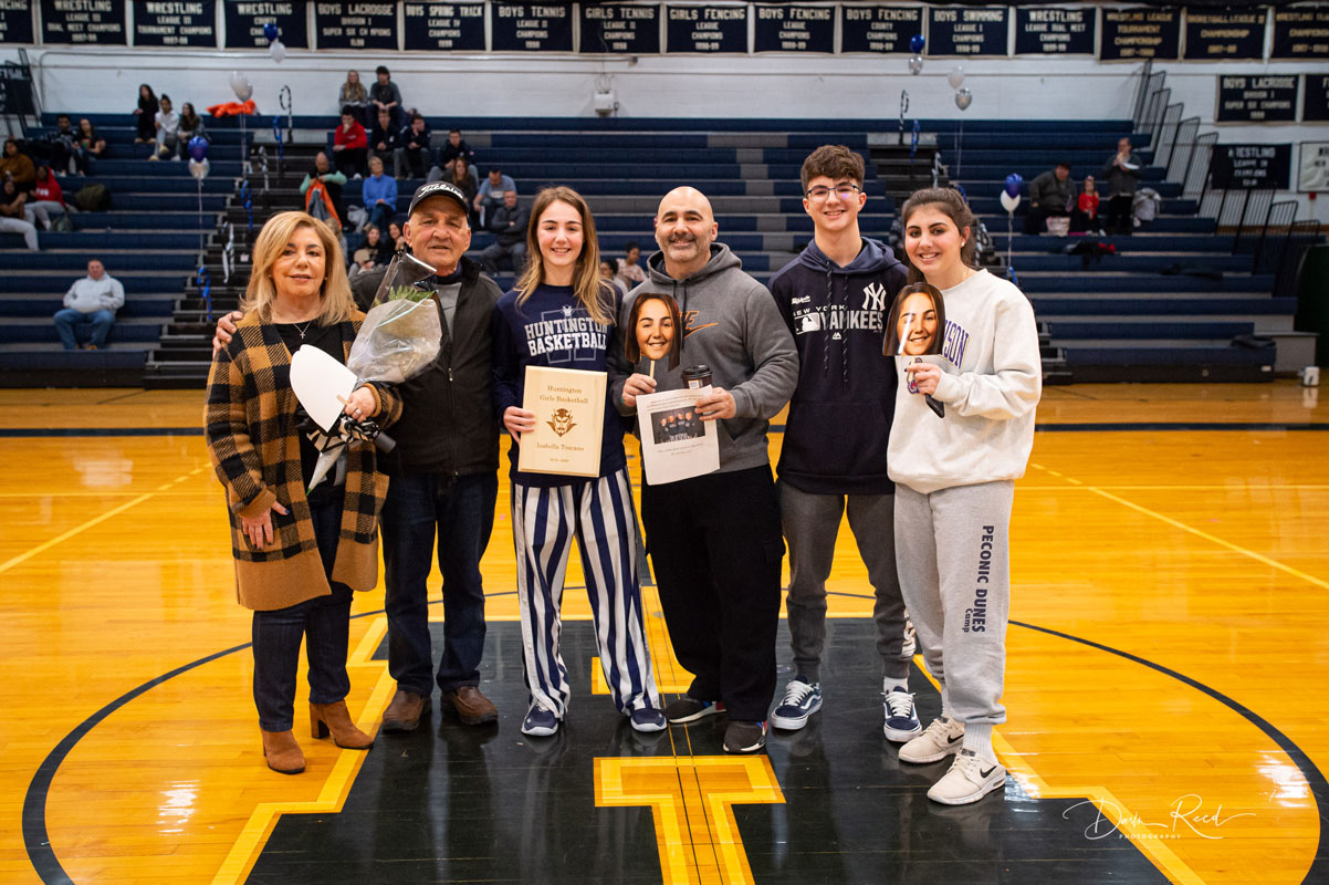 Izzy Toscano and her family on Blue Devil Senior Night. (Darin Reed photo.)