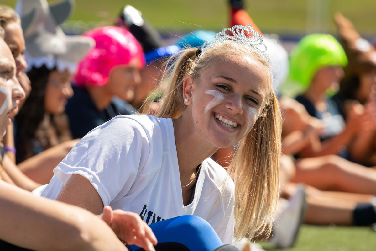 Senior Alex Gerbavsits at last fall's high school pep rally. (Darin Reed photo.)