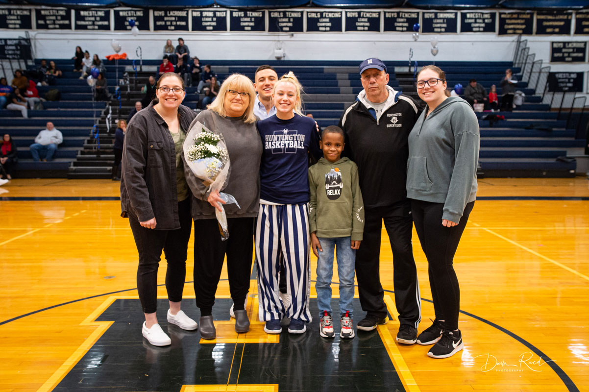 Megan Byrnes and her family on Blue Devil Senior Night. (Darin Reed photo.)