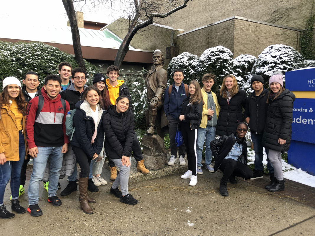 Huntington journalism students with teacher Aimee Antorino (right) at Hofstra for High School Press Day 