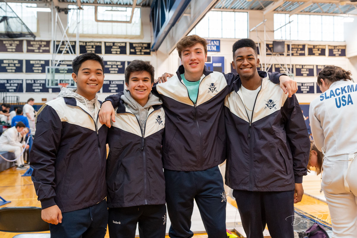 Huntington fencing stars Paul Katigbak, Gabe Medina-Jaudes, Nick Kretschmer and Neil Jean-Baptiste. (Darin Reed photo.)
