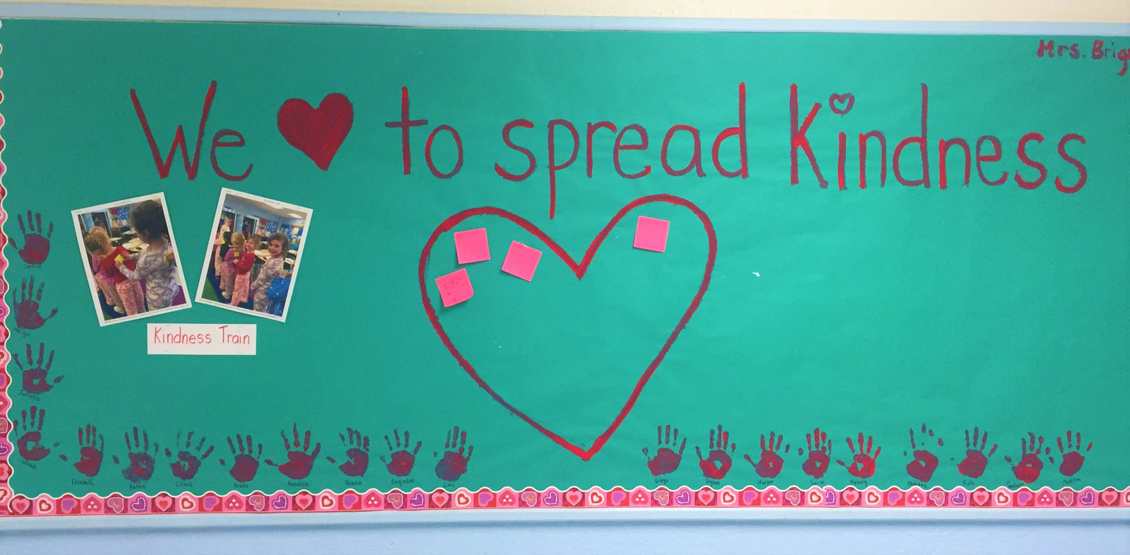 Teacher Erika Brignati created a special kindness bulletin board at Flower Hill.