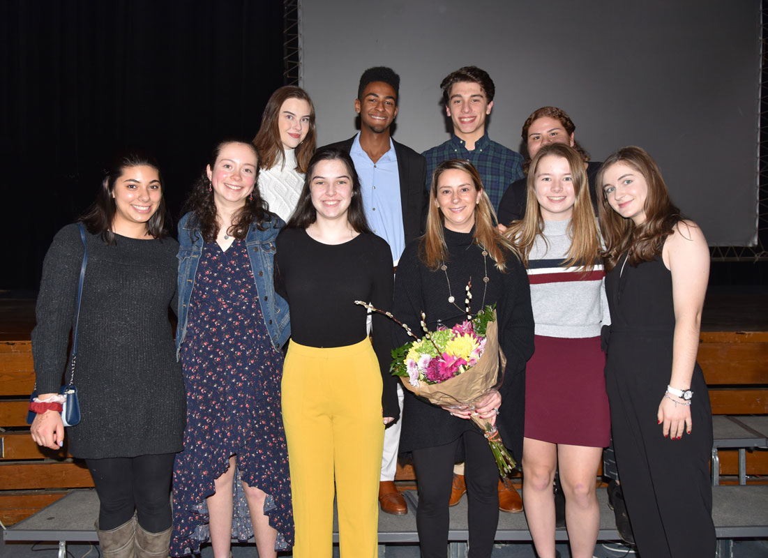 History Day club officers with faculty advisor Lauren Desiderio (holding bouquet) (1)
