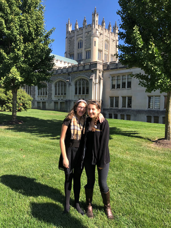 Julia Segal (right) and her sister, Sophia on the Vassar College campus.