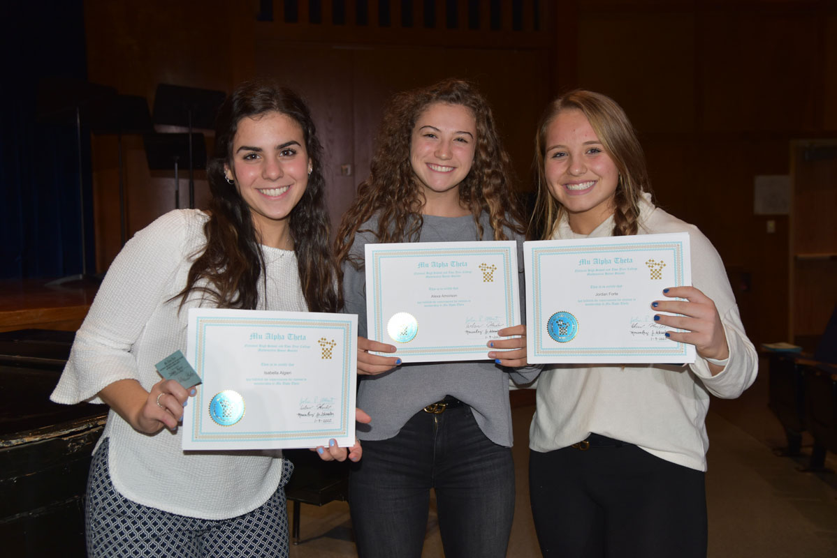 New Math Honor Society members Isabella Algieri, Alexa Amorison and Jordan Forte 