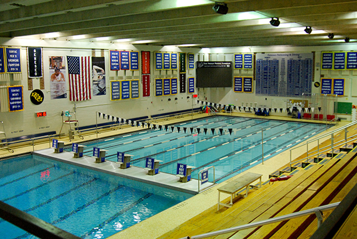 Alumni Pool is home to the SUNy Geneseo mens' swimming and diving team