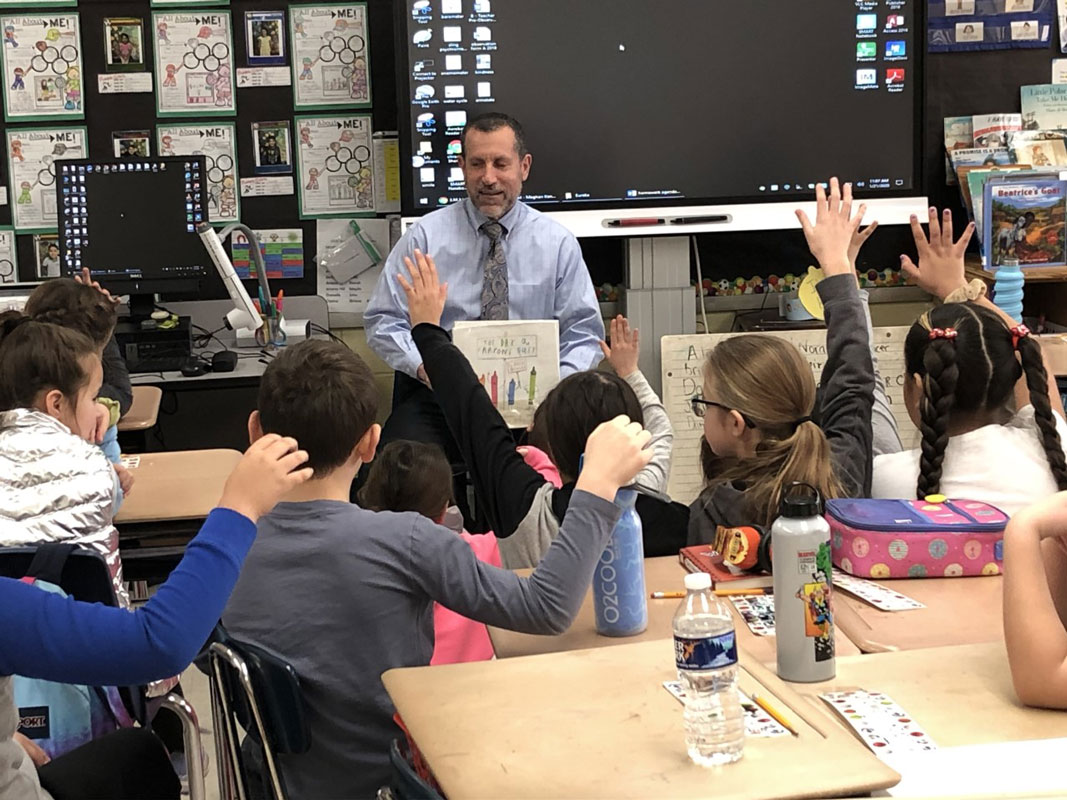Huntington Superintendent Jim Polansky was a guest reader at Southdown School.