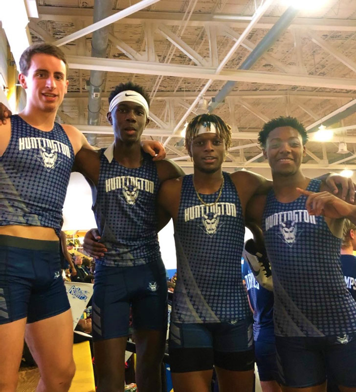The first place 4x55m shuttle relay team of Justin Stevens, Quincy Chery, Jaylen Bush and Rahliek Thomason.