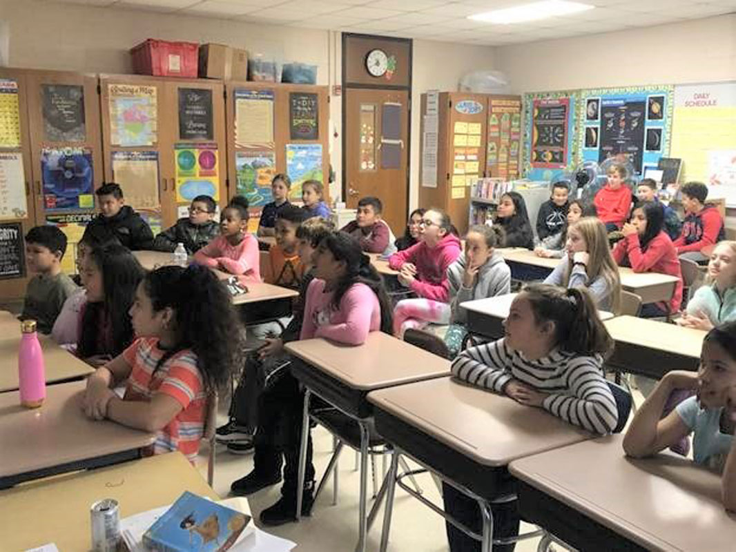 The Woodhull School fifth graders were an attentive audience.