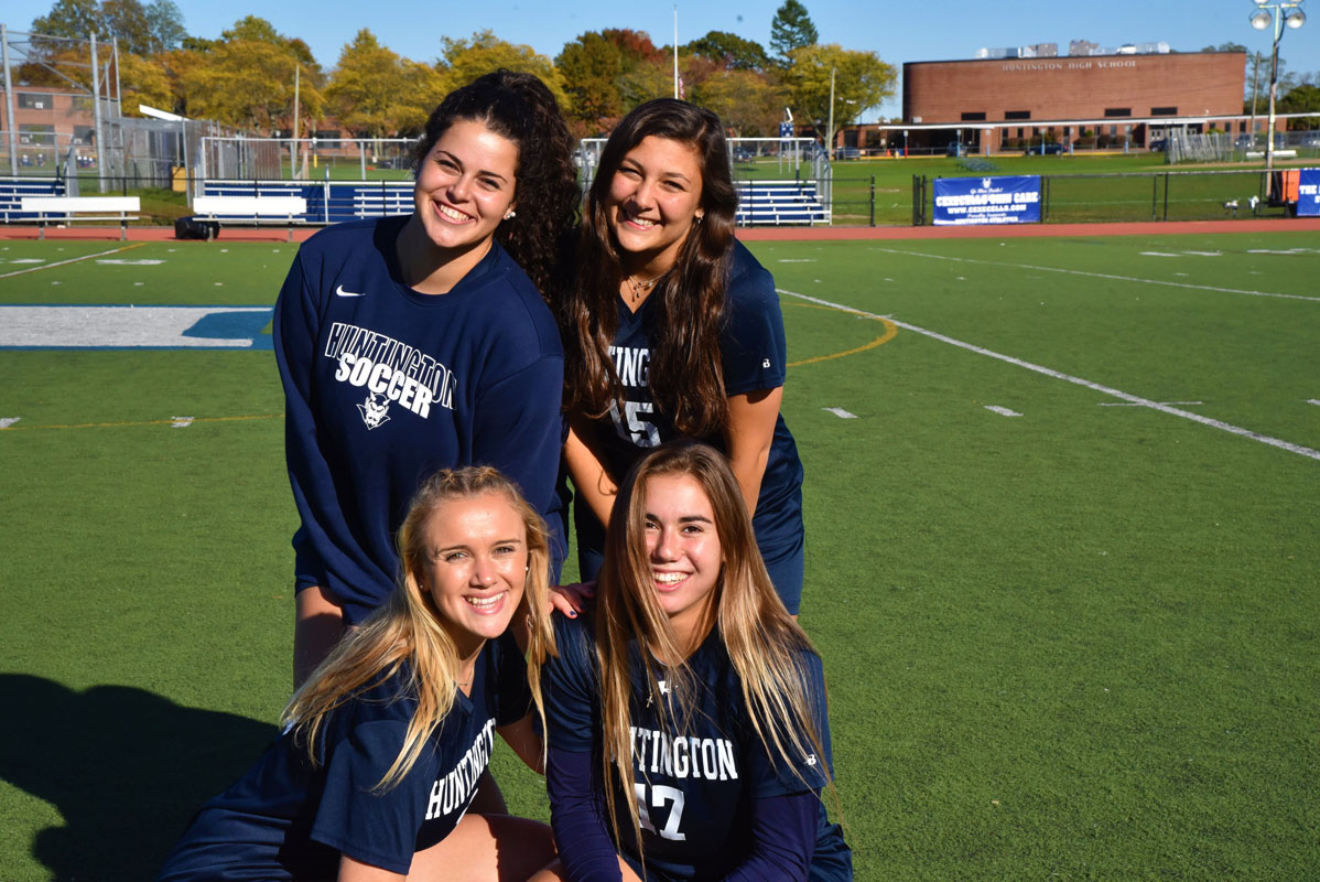 Huntington girls' soccer seniors (clockwise from top left) Riva Bergman, Lena Annunziata, Marissa Stafford and Alexandra Gerbavsits