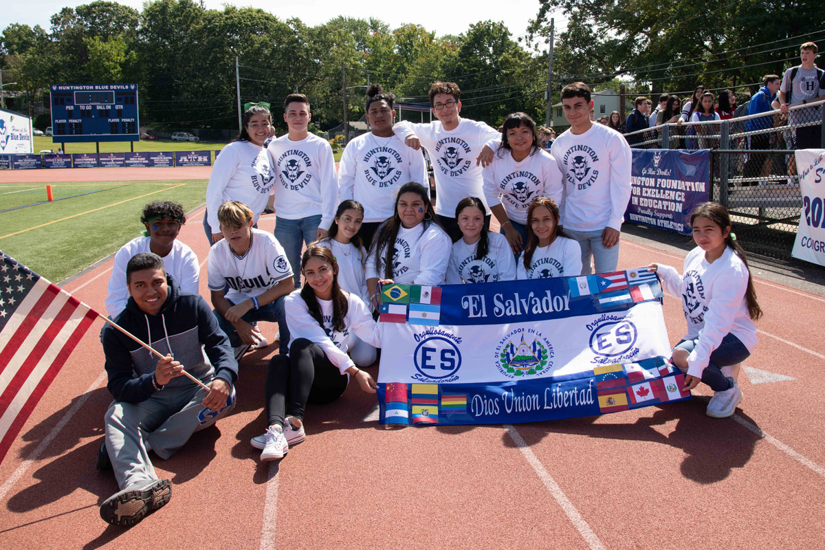 United Amigos members at last fall's Huntington High School pep rally. (Darin Reed photo.)