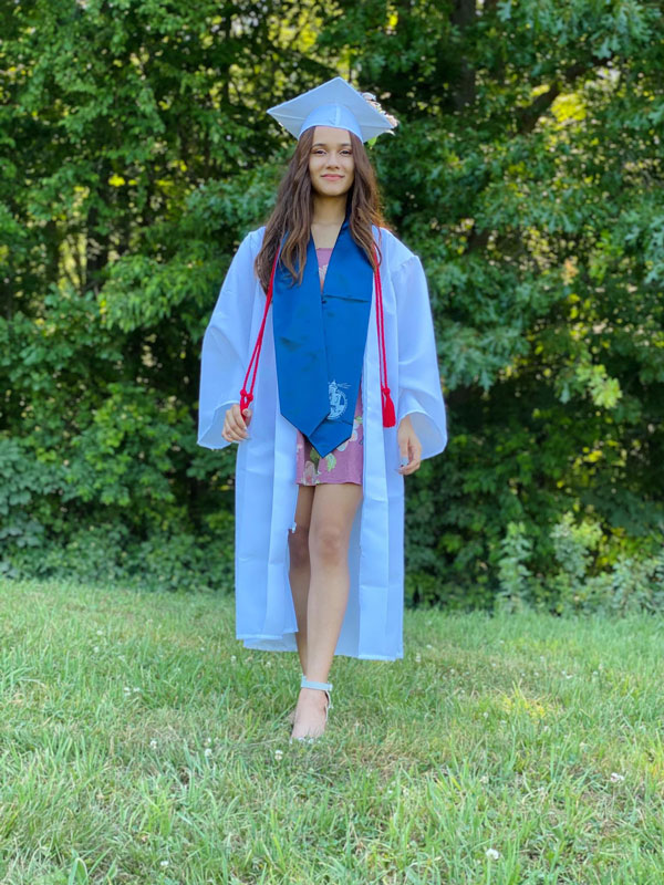 Proud Huntington High School graduate Patricia Campos in her cap and gown.