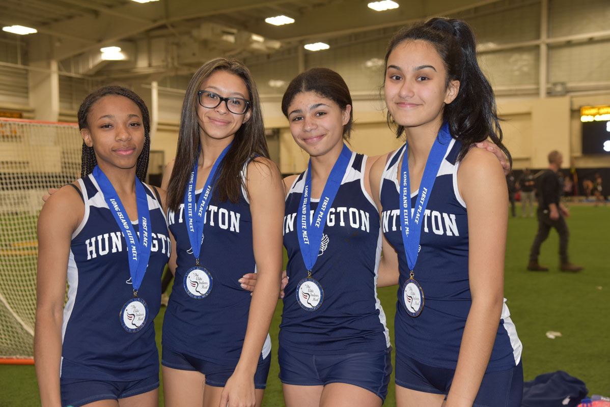 County and state track champions (from left) Alicia Brooks, Analisse Batista, Hope Bilkey and Olivia Conte.