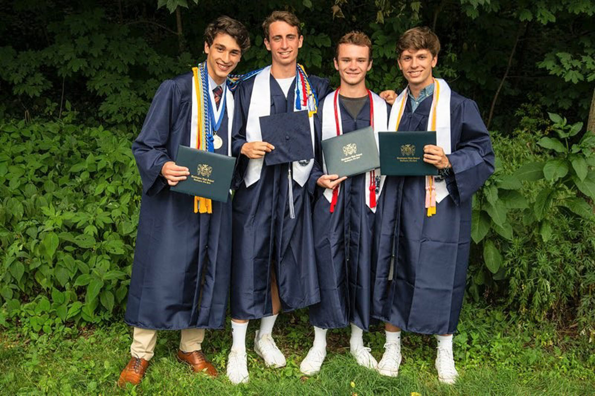 Nathan Soric (right) with classmates Julien Rentsch, Justin Stevens and Casey Coleman.