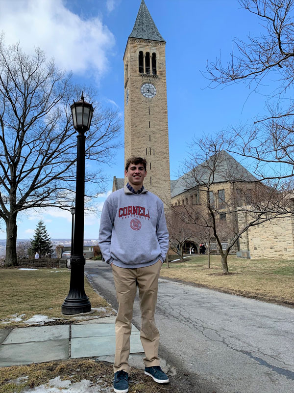 Huntington senior Ethan Mulroy on the campus of Cornell University in Ithaca.