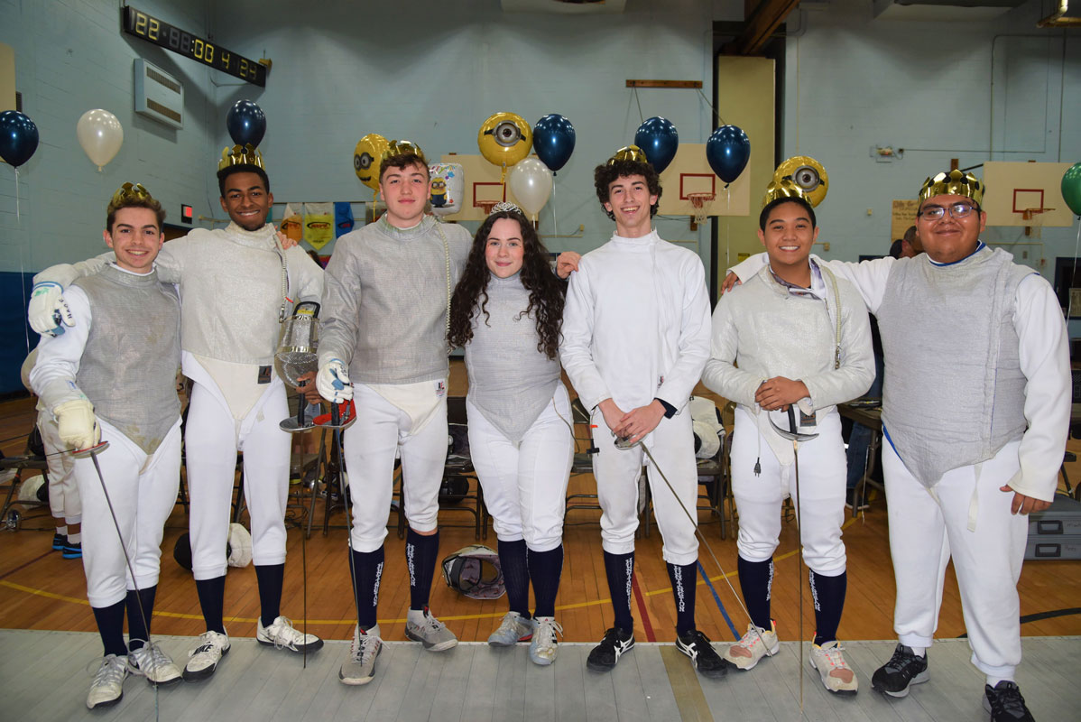 Josie Fasolino is flanked by fellow Blue Devil fencing team seniors.