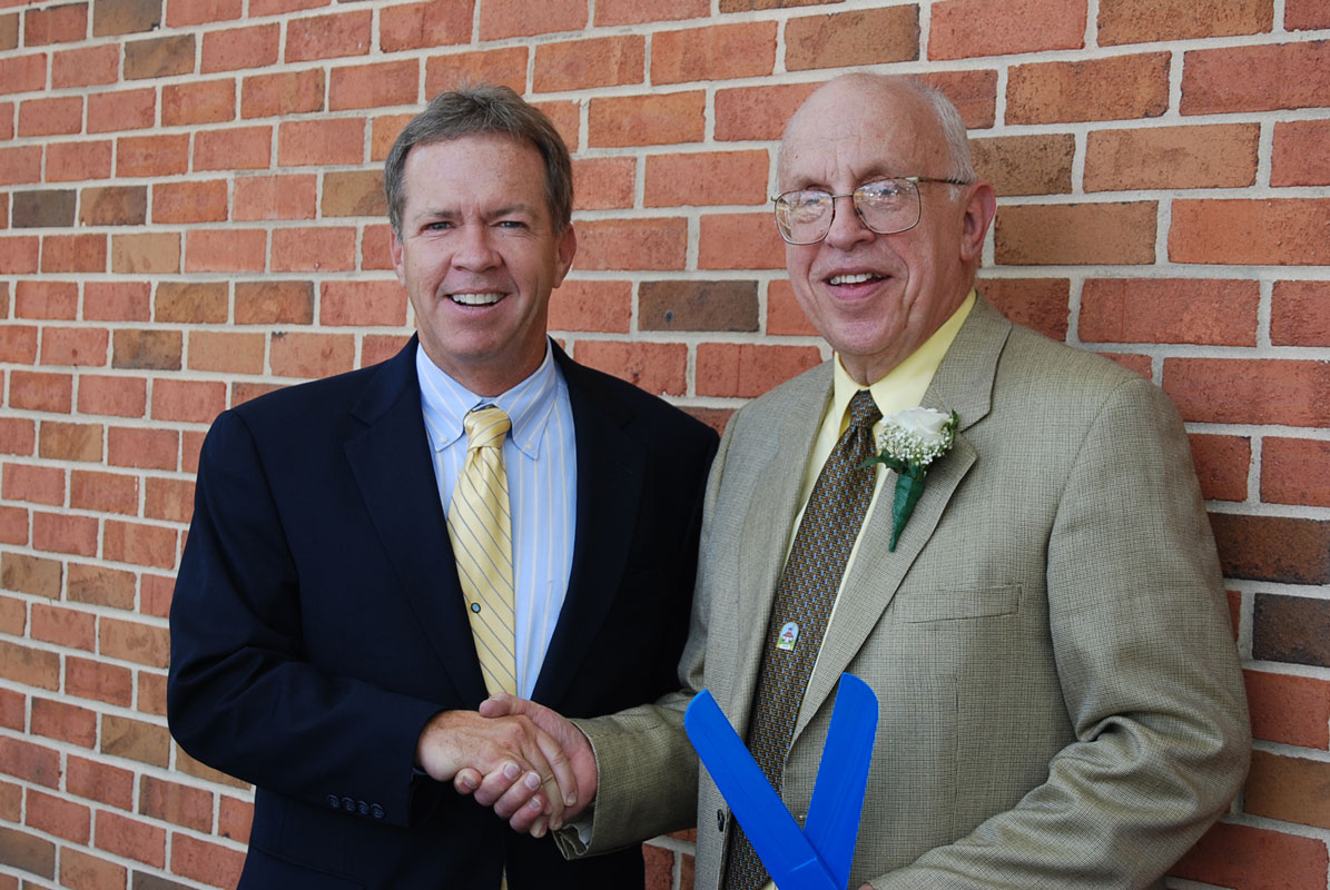 Huntington trustee Richard McGrath and Jack Abrams at the school dedication.
