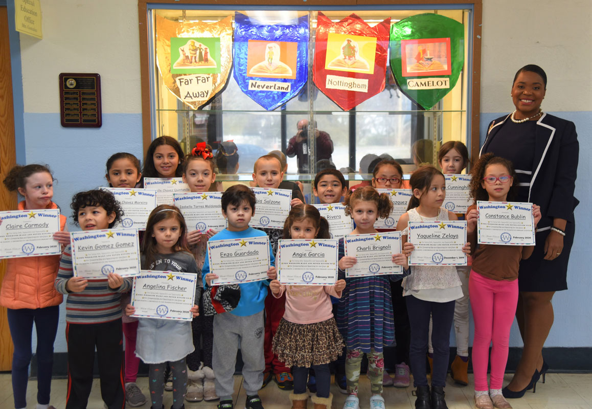 Principal Michelle Richards and Feburary's Washington Ways Award recipients 