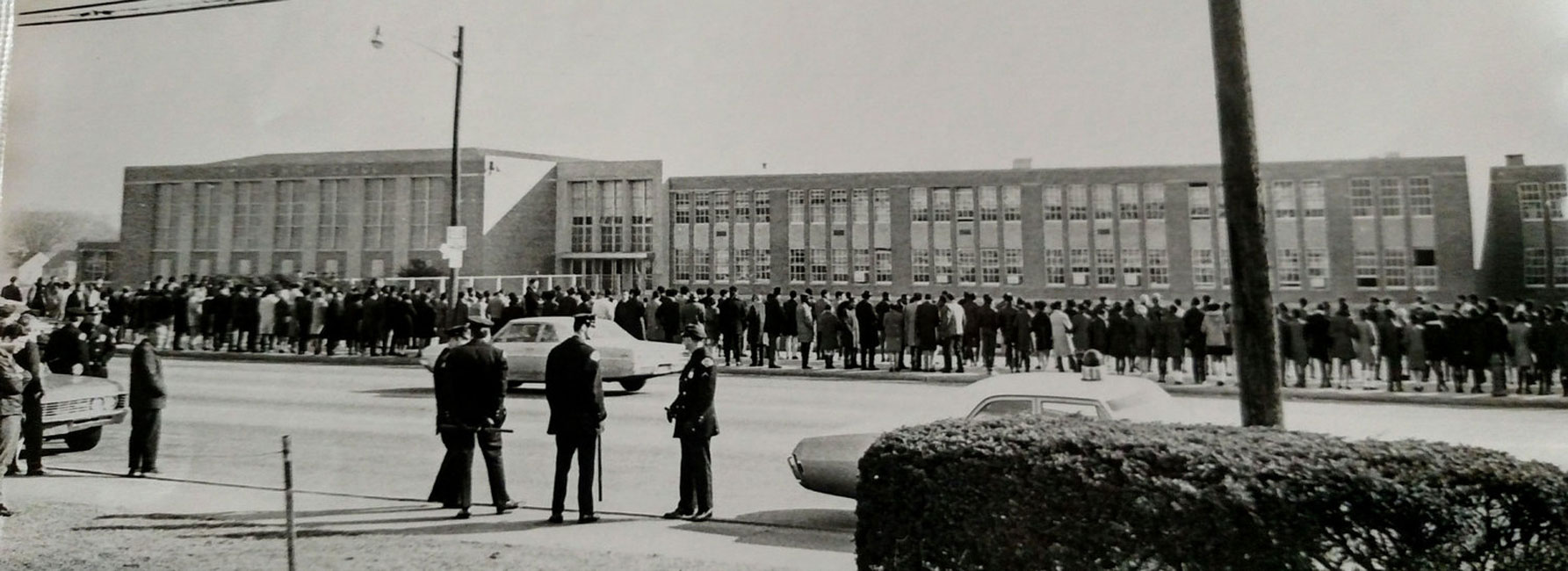 Parents protesting outside of Malverne High School. ( Malverne Historical and Preservation Society photo.)