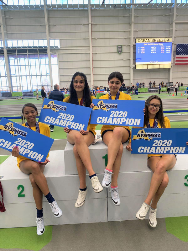 New York State 600m run champion Analisse Batista of Huntington High School.