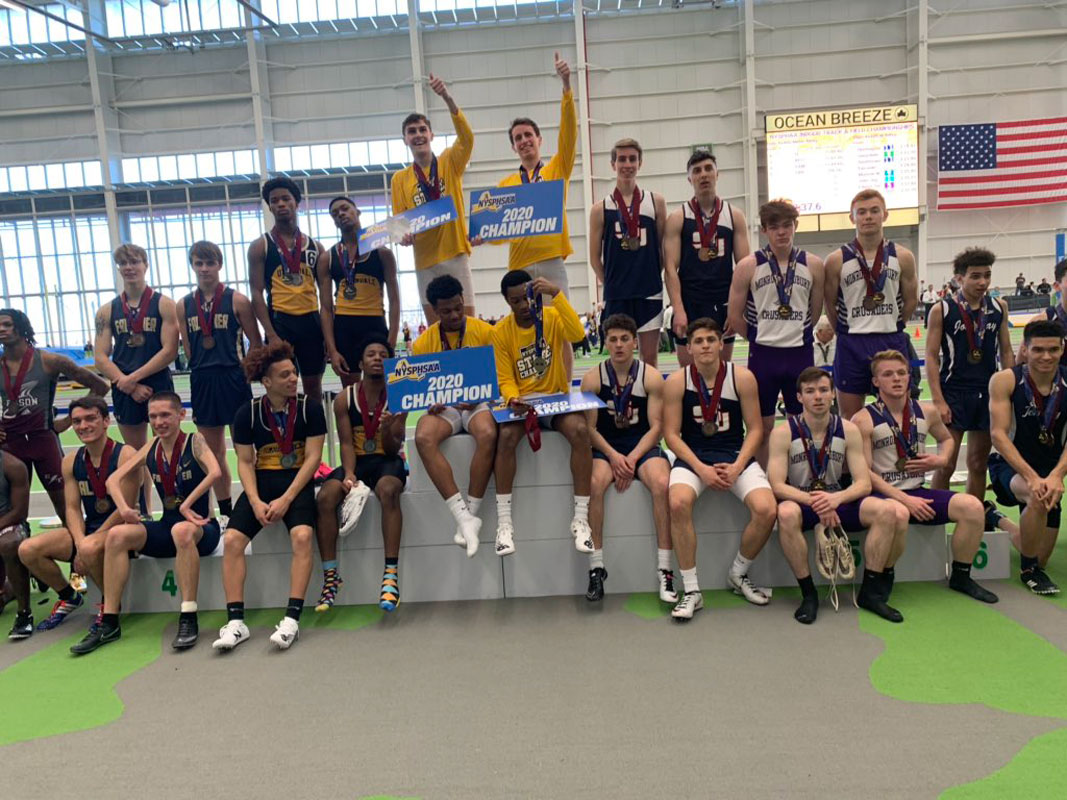 The Huntington boys' indoor track 4x400m relay won the state championship on Saturday at Staten Island.