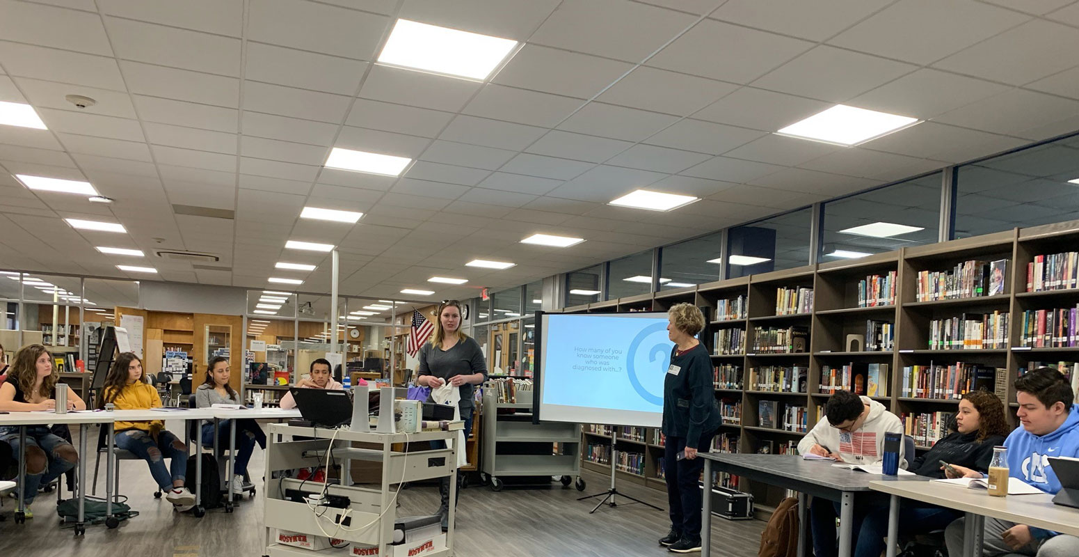 Huntington High School AP Environmental Science students gathered in the library for the presentation.