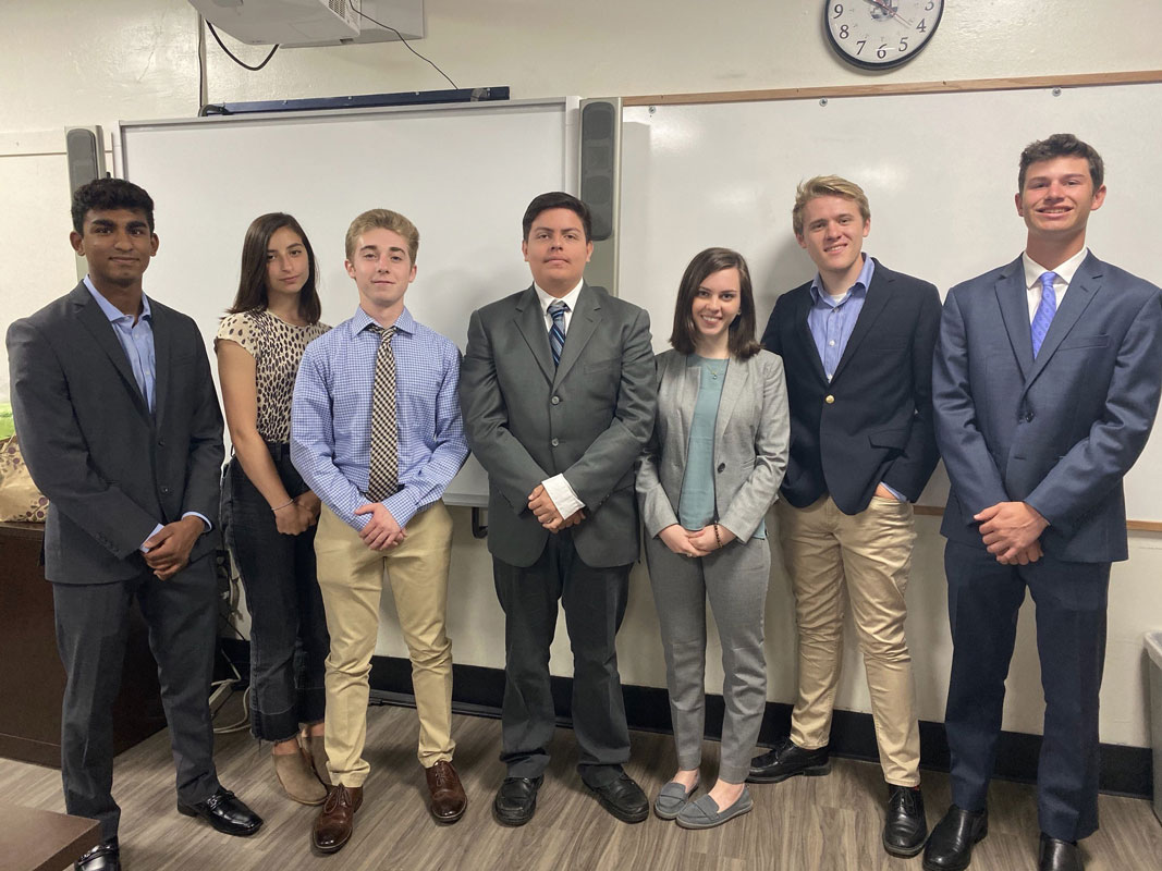 Titan's executive team in Huntington High School's Virtual Enterprise classroom.