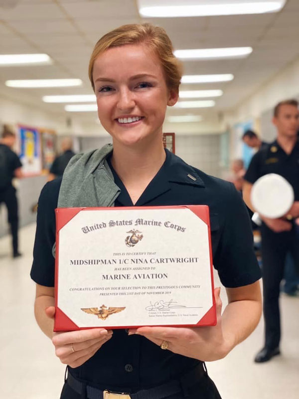 Nina Cartwright will be training to become a US Marine Corps aviator.
