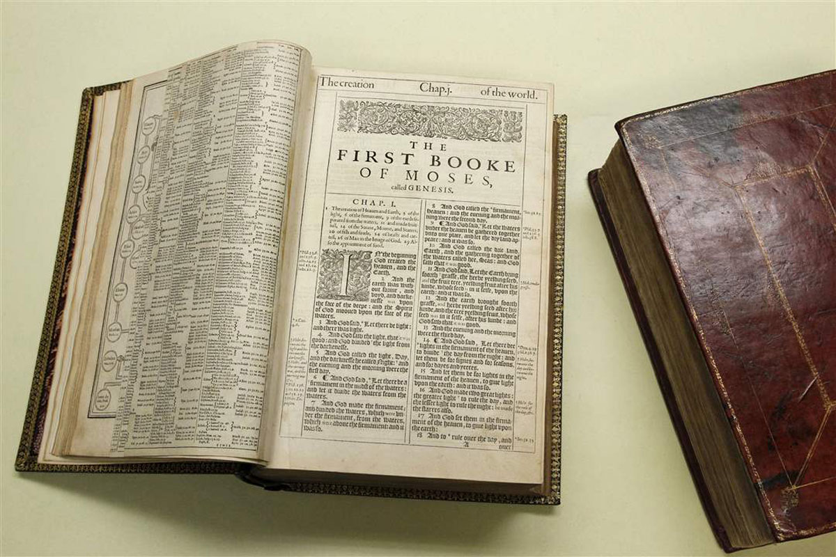 Two 409 year old first edition copies of the King James Bible.