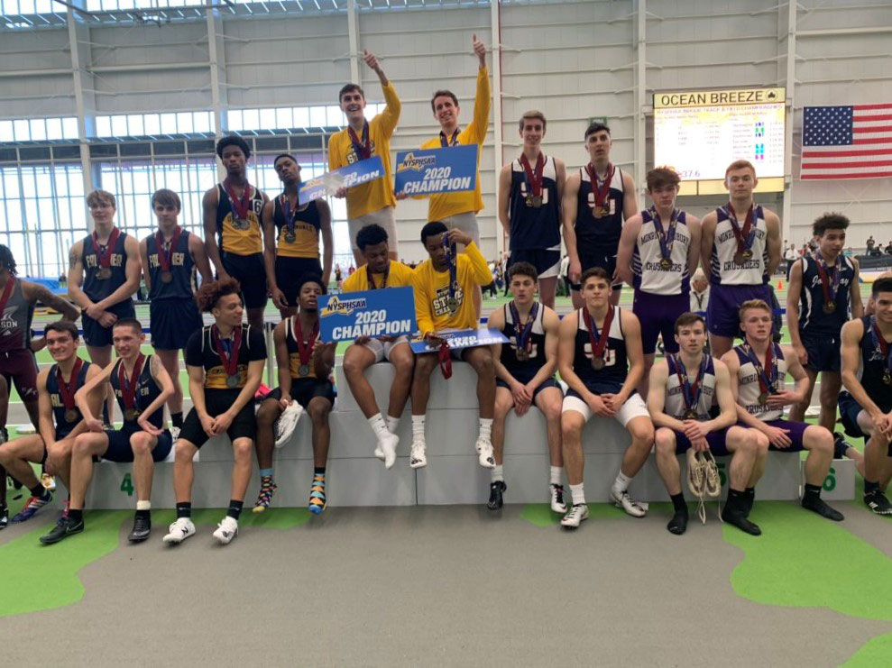 The Huntington boys' indoor track 4x400m relay won the state championship last March.