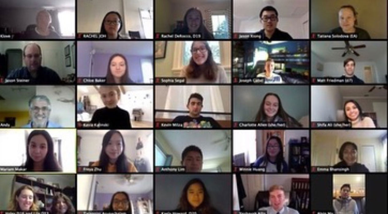 Sophia Segal (middle of second row from top) meeting virtually with NY Key Club leaders.