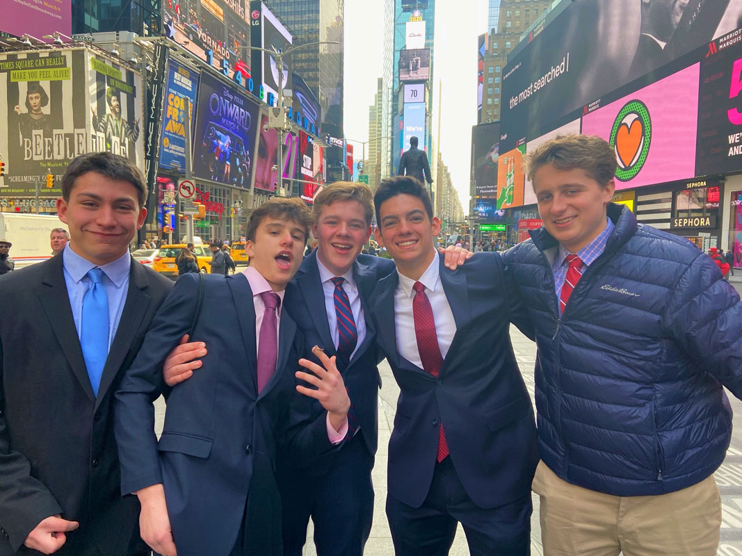 Alex Fascilla (second from right) in Manhattan on a field trip with his classmates.